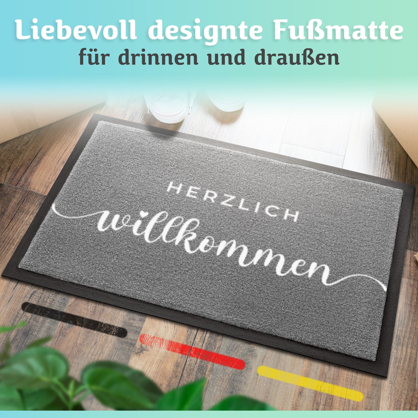 Charmante Fußmatte mit hereinspaziert Motiv in 40x60cm