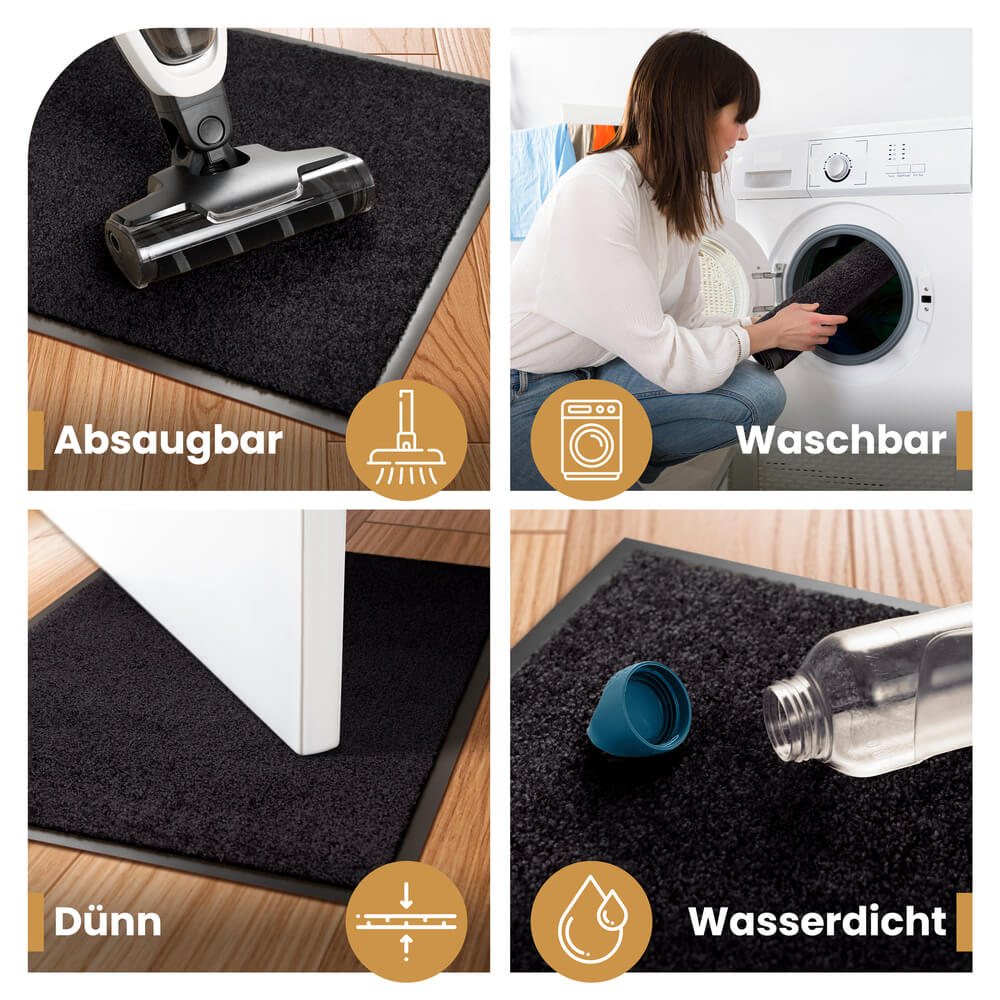 Fußmatte aussen in schwarz, waschbar, absaugbar, duenn und wasserfest, ideal für den Alltag im Eingangsbereich