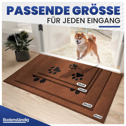 Braune Schmutzfangmatte mit Pfotenmuster in vier Größen (50x80 bis 90x150 für jeden Eingangsbereich.