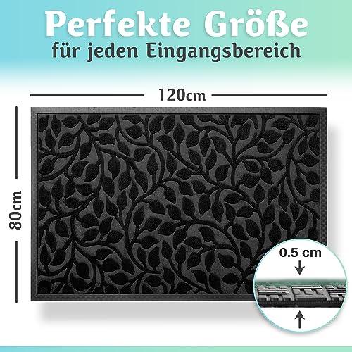 Die schwarze Fußmatte in 120x80 cm mit einer Höhe von 0,5 cm bietet eine großzügige Fläche und passt ideal in jeden Eingangsbereich.
