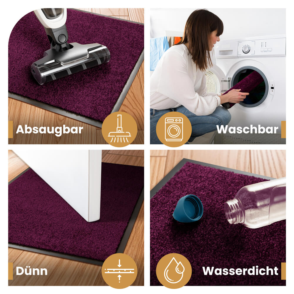 Fußmatte aussen in lila, waschbar, absaugbar, duenn und wasserfest, ideal für den Alltag im Eingangsbereich