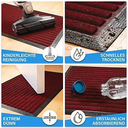 Dunkelrote Fussmatte mit einfacher Reinigung, schnellem Trocknen, duennem Design und starker Absorption fuer den Eingangsbereich.