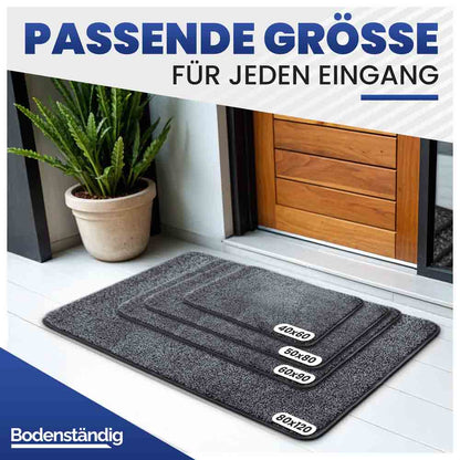 Graue Fußmatte in vier passenden Größen (40x60 bis 80x120) für jeden Eingang. Fußmatte von Bodenständig.