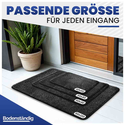Schwarze Fußmatte in vier passenden Größen (40x60 bis 80x120) für jeden Eingang. Fußmatte von Bodenständig.