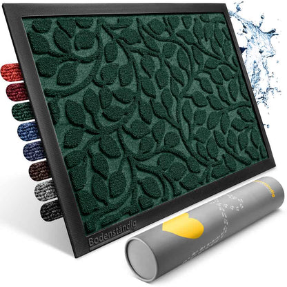 gruene rutschfeste fussmatte fuer innen mit blattmuster und gummirand von bodenstaendig in mehreren farben sowie wasserabweisender eigenschaft