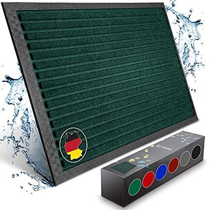 Gruene Fussmatte mit robustem Rahmen und wasserabweisender Oberfläche, dargestellt mit Farbauswahlbox.
