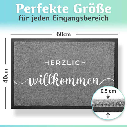 graue herzlich willkommen fussmatte 60x40 cm mit 0.5 cm hoehe ideal fuer eingangsbereiche und haustuerbereiche