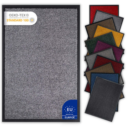 Grau Fussmatte mit rutschfester Unterseite, dargestellt in perfekter Groesse fuer den Aussenbereich