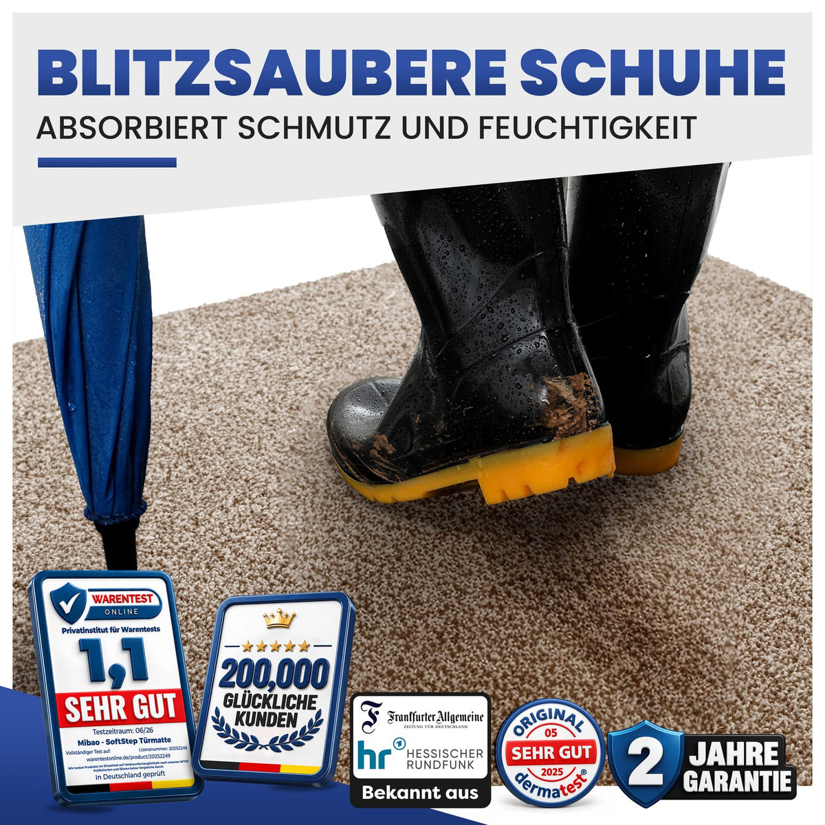 Fußmatte innen flauschig & saugstark – waschbare Schmutzfangmatte – Bild 5