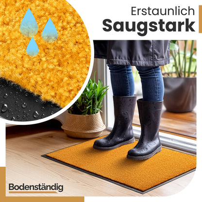 Fussmatte innen in gelb mit saugstarker Oberflaeche, ideal für nasse Schuhe im Eingangsbereich