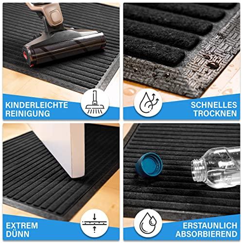 Schwarze Fussmatte mit einfacher Reinigung, schnellem Trocknen, duennem Design und hoher Absorption fuer den Eingangsbereich.