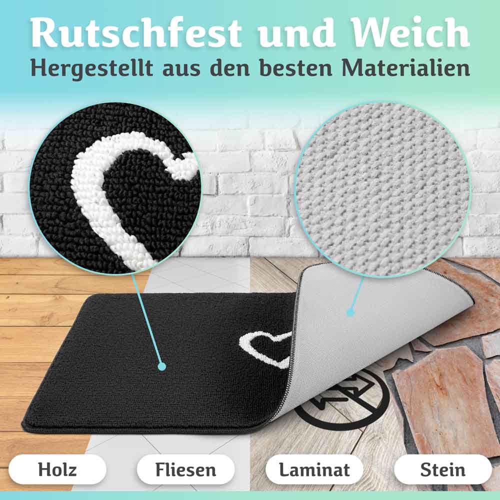 schwarze rutschfeste fussmatte fuer innen mit weichem obermaterial und griffiger rueckseite geeignet fuer holz fliesen laminat und stein