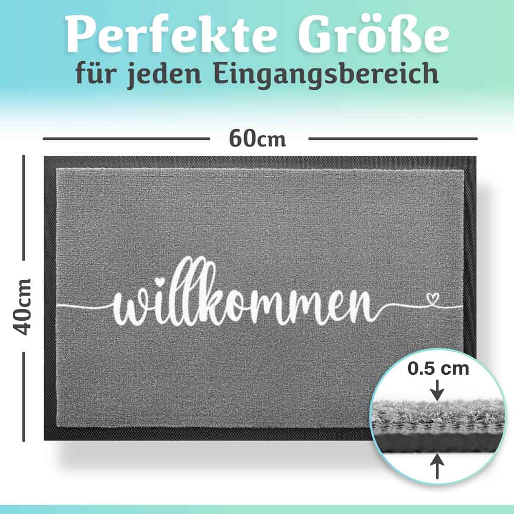 graue willkommen fussmatte 60x40 cm mit 0.5 cm hoehe ideal fuer eingangsbereiche und haustuerbereiche