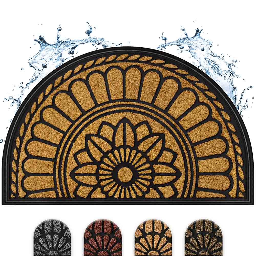 Halbrunde, wasserabweisende Eingangsmatte mit elegantem Blumenmuster in Beige und weiteren Farboptionen zur Auswahl.