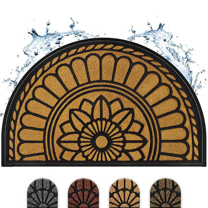 Halbrunde, wasserabweisende Eingangsmatte mit elegantem Blumenmuster in Beige und weiteren Farboptionen zur Auswahl.