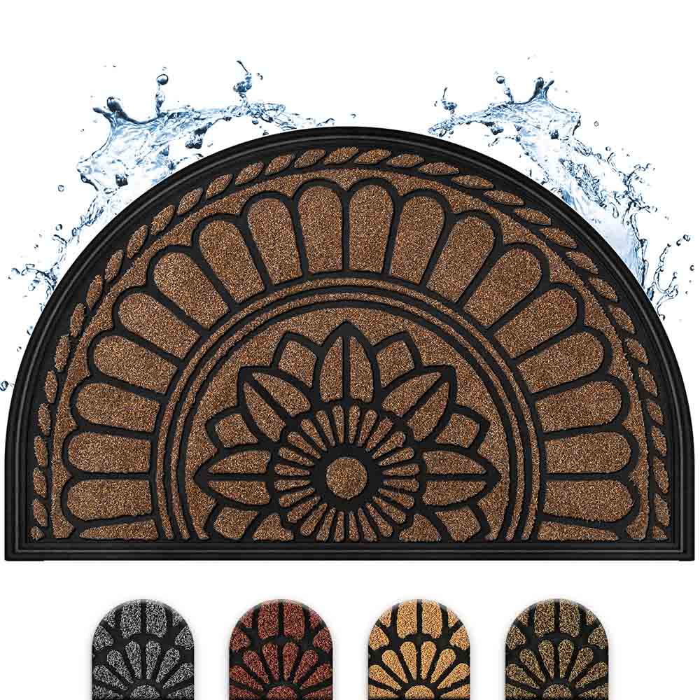 Halbrunde, wasserabweisende Eingangsmatte mit elegantem Blumenmuster in Braun und weiteren Farboptionen zur Auswahl.