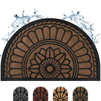 Halbrunde, wasserabweisende Eingangsmatte mit elegantem Blumenmuster in Braun und weiteren Farboptionen zur Auswahl.