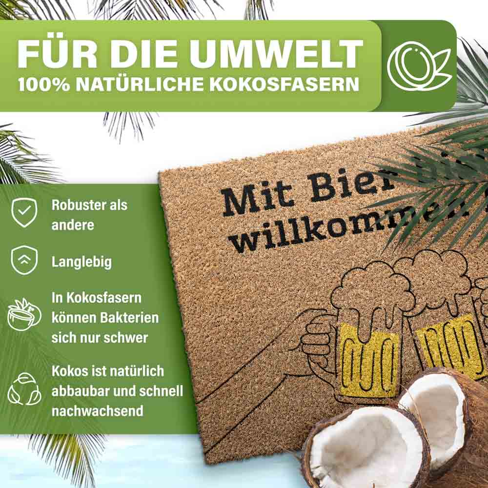 kokos fussmatte mit biermotiv fuer umweltfreundlichen eingang aus natuerlichen kokosfasern mit robusten langlebigen eigenschaften