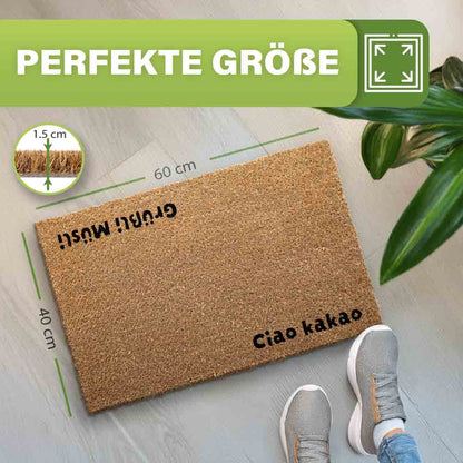 kokos fussmatte ciao kakao in perfekter groesse 60x40cm mit 1.5cm hoehe ideale eingangsmatte fuer haustuer drinnen und draussen langlebig
