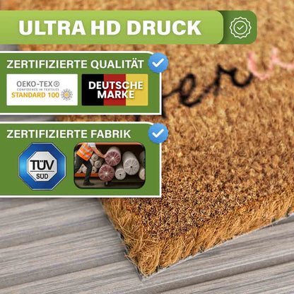 kokos fussmatte herweinpaziert mit ultra hd druck oekotex zertifizierter qualitaet deutscher marke und tuev gepruefter fabrik naturfasern