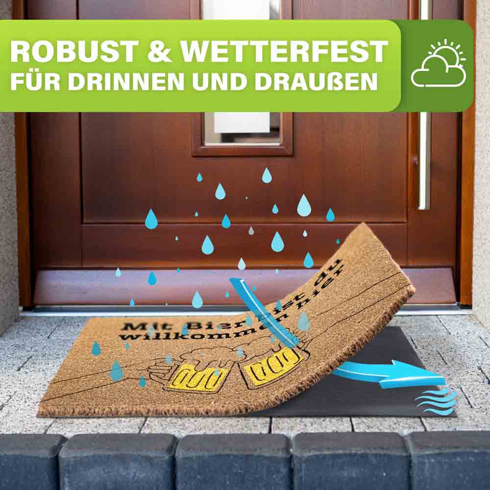 wetterfeste kokos fussmatte fuer drinnen und draussen mit biermotiv vor haustuer wasserabweisend robust und ideal fuer eingangsbereich