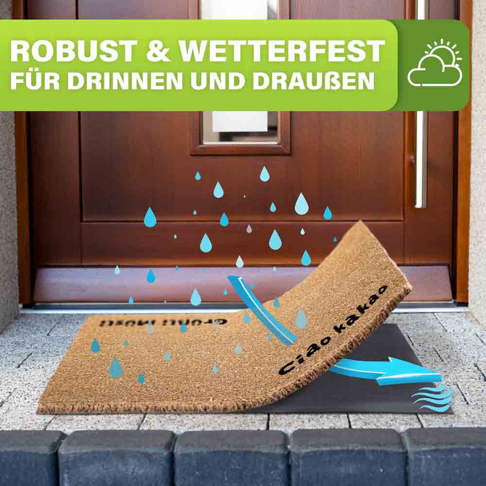 wetterfeste kokos fussmatte ciao kakao fuer drinnen und draussen vor haustuer mit wasserabweisung robust langlebig ideal fuer eingangsbereich