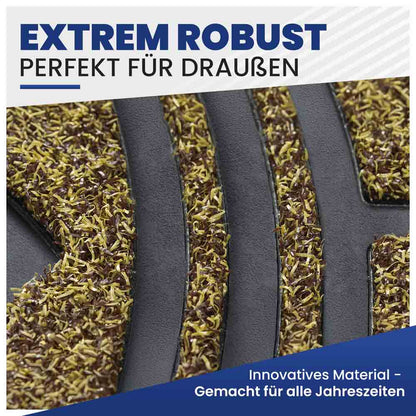 Nahaufnahme des extrem robusten, wetterfesten beigen Außenmatte, perfekt für alle Jahreszeiten.