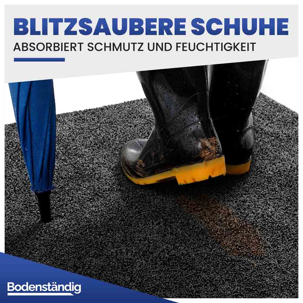 Blitzsaubere Schuhe: Schwarze, saugfähige Fußmatte von Bodenständig absorbiert Schmutz und Feuchtigkeit.