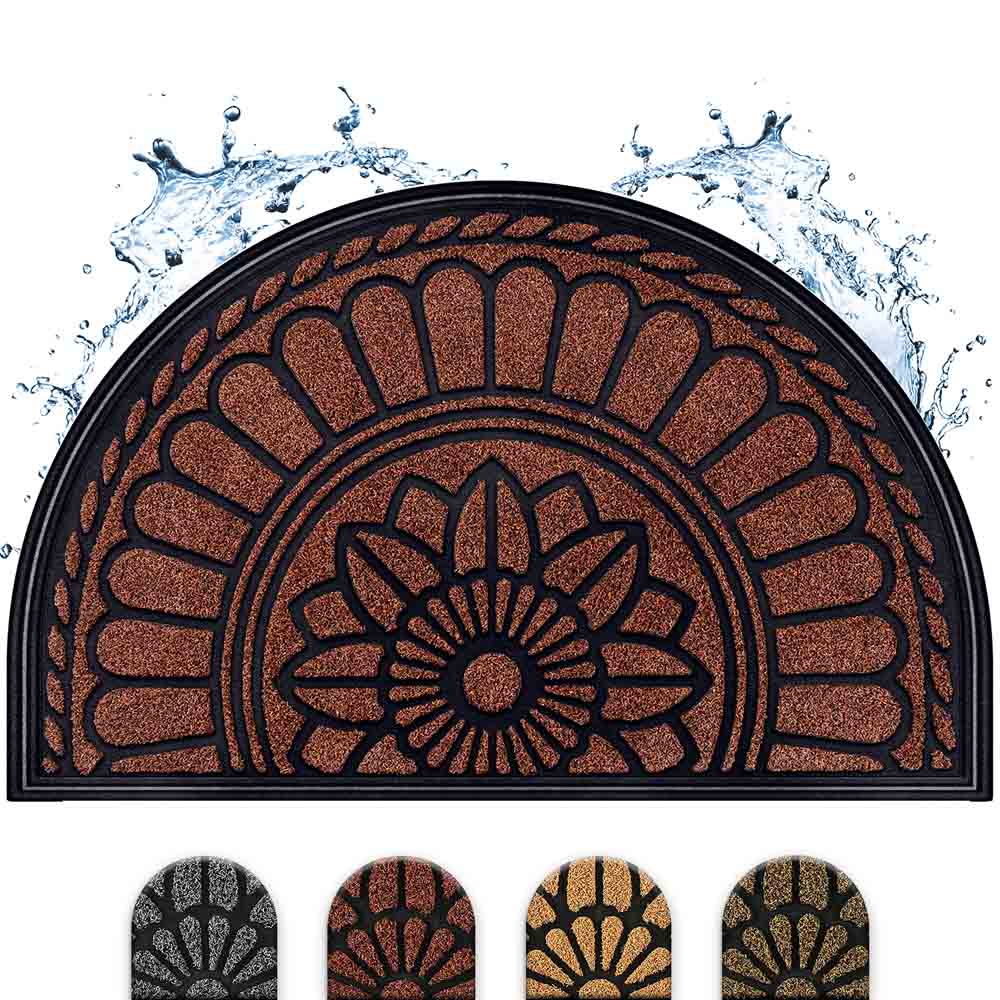 Halbrunde, wasserbeständige Schmutzfangmatte mit elegantem Blumenmuster in Braun und weiteren Farboptionen zur Auswahl.