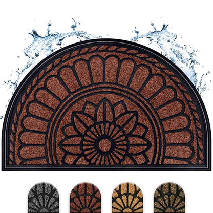 Halbrunde, wasserbeständige Schmutzfangmatte mit elegantem Blumenmuster in Braun und weiteren Farboptionen zur Auswahl.