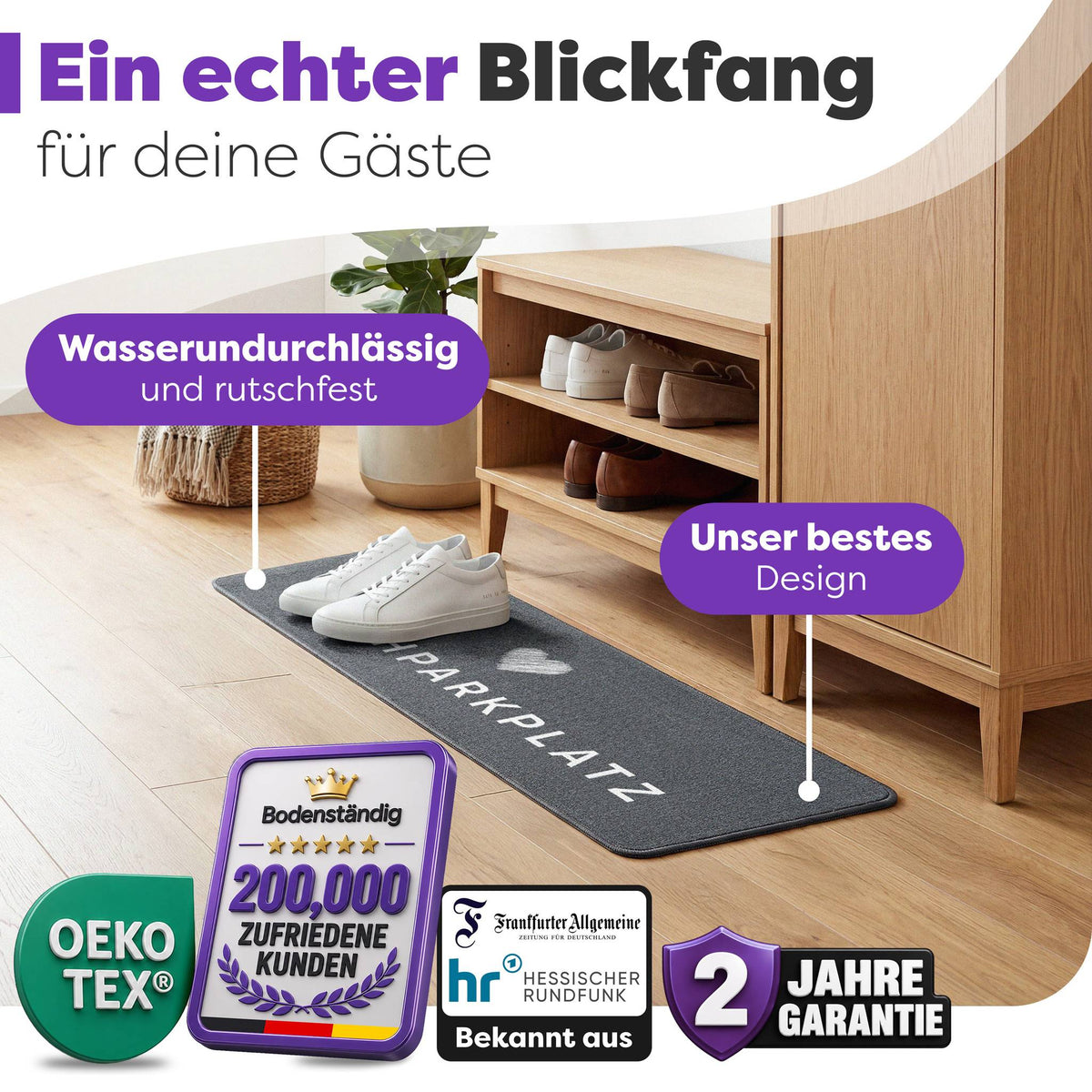 Schuhparkplatz Fußmatte – rutschfeste Schuhmatte, waschbar, 80–120 cm – Bild 2