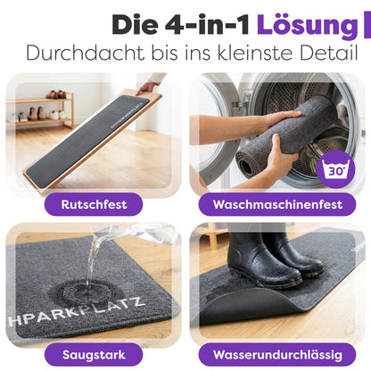 Graue Schuhparkplatz-Fußmatte: rutschfest, in der Waschmaschine bei 30 Grad waschbar, saugstark, wasserundurchlässig mit Gummistiefeln