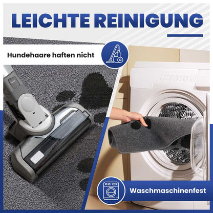 Leichte Reinigung: Graue, waschmaschinenfeste Schmutzfangmatte, die Hundehaare nicht haften lässt und leicht zu saugen ist.