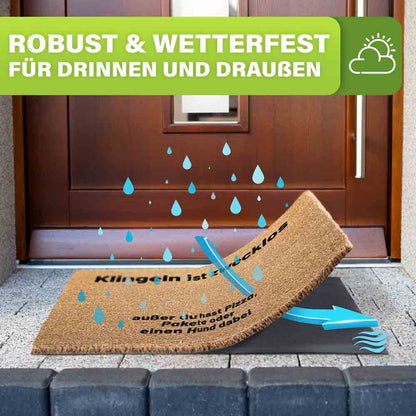 wetterfeste kokos fussmatte vor haustur mit wasserabweisung zeigt robustes material und spritzschutz beim einsatz im aussenbereich