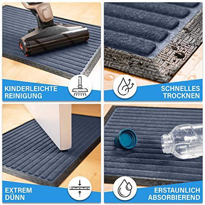 Graue Fussmatte mit einfacher Reinigung, schnellem Trocknen, duennem Design und hoher Absorption fuer den Eingangsbereich.