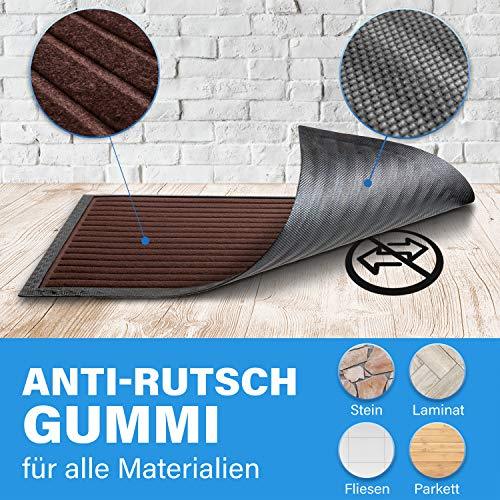Braun Fussmatte mit Anti Rutsch Gummi und strukturierter Oberflaeche, geeignet fuer Stein, Laminat, Fliesen und Parkett.


