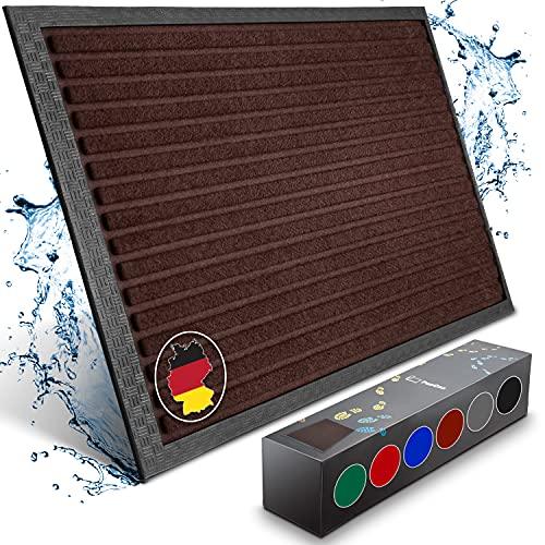 Braune Fussmatte mit robustem Rahmen und wasserabweisender Oberfläche, dargestellt mit Farbauswahlbox.