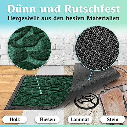 Die grüne Fußmatte ist dünn und rutschfest, bietet sicheren Halt auf Holz, Fliesen, Laminat und Stein und besteht aus hochwertigen Materialien.