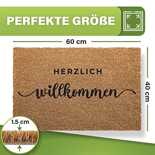 Die Fußmatte mit dem Spruch "Herzlich willkommen" hat die perfekte Größe von 60x40 cm und eine Dicke von 1,5 cm.