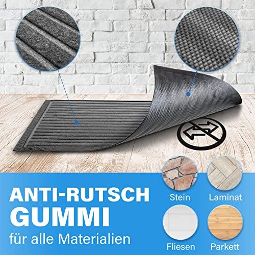 Fussmatte mit Anti Rutsch Gummi und strukturierter Oberflaeche, geeignet fuer Stein, Laminat, Fliesen und Parkett.