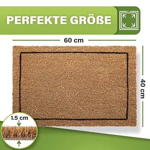 Rechteckige Kokos-Fußmatte (60x40 cm) mit schwarzem Rahmen. Naturfaser-Fußabtreter für Innen und Außen.