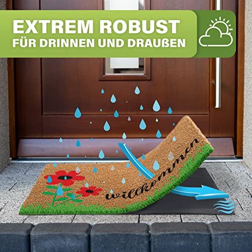 Extrem robuste und wasserfeste Kokos-Fußmatte mit "Willkommen"-Motiv, geeignet für den Einsatz drinnen Eingangsbereich und draußen Außenbereich