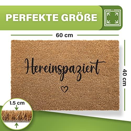 Kokos-Fußmatte mit dem Spruch "Hereinspaziert". Perfekte Größe: 60x40 cm und 1,5 cm Florhöhe.