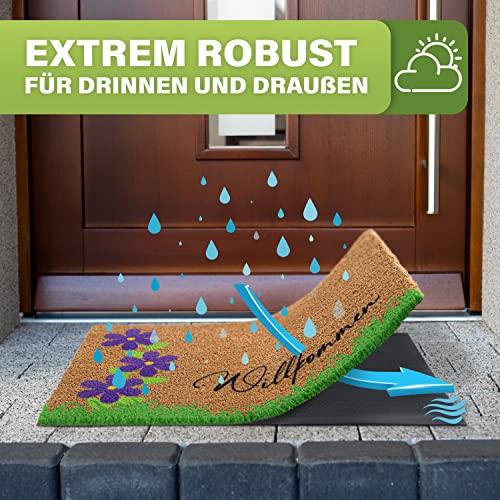 Lila Blumen Kokos-Fußmatte, die extrem robust und wasserfest ist. Ideal für den Einsatz drinnen und draußen