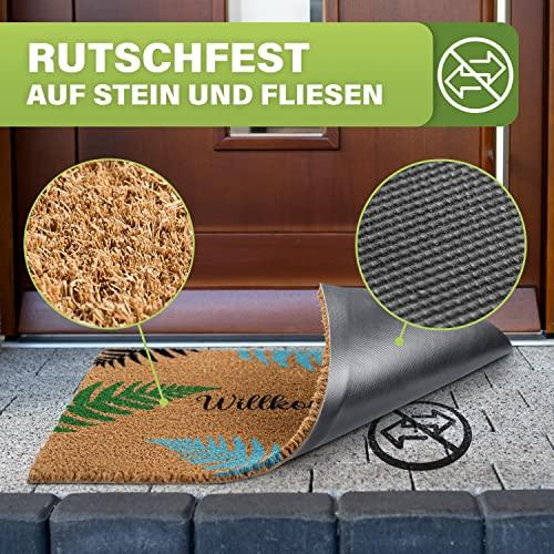 Die Unterseite der Kokosmatte ist rutschfest und bietet sicheren Halt auf Stein und Fliesen.
